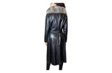 Original 1970's Vintage Black Leather & Sheepskin Coat UK 12 - 16