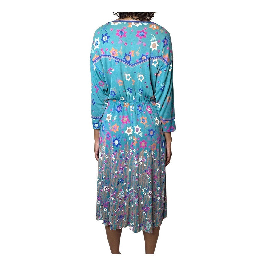 Original Vintage Virginie Paris Turquoise Floral Print Dress UK 8 - 12