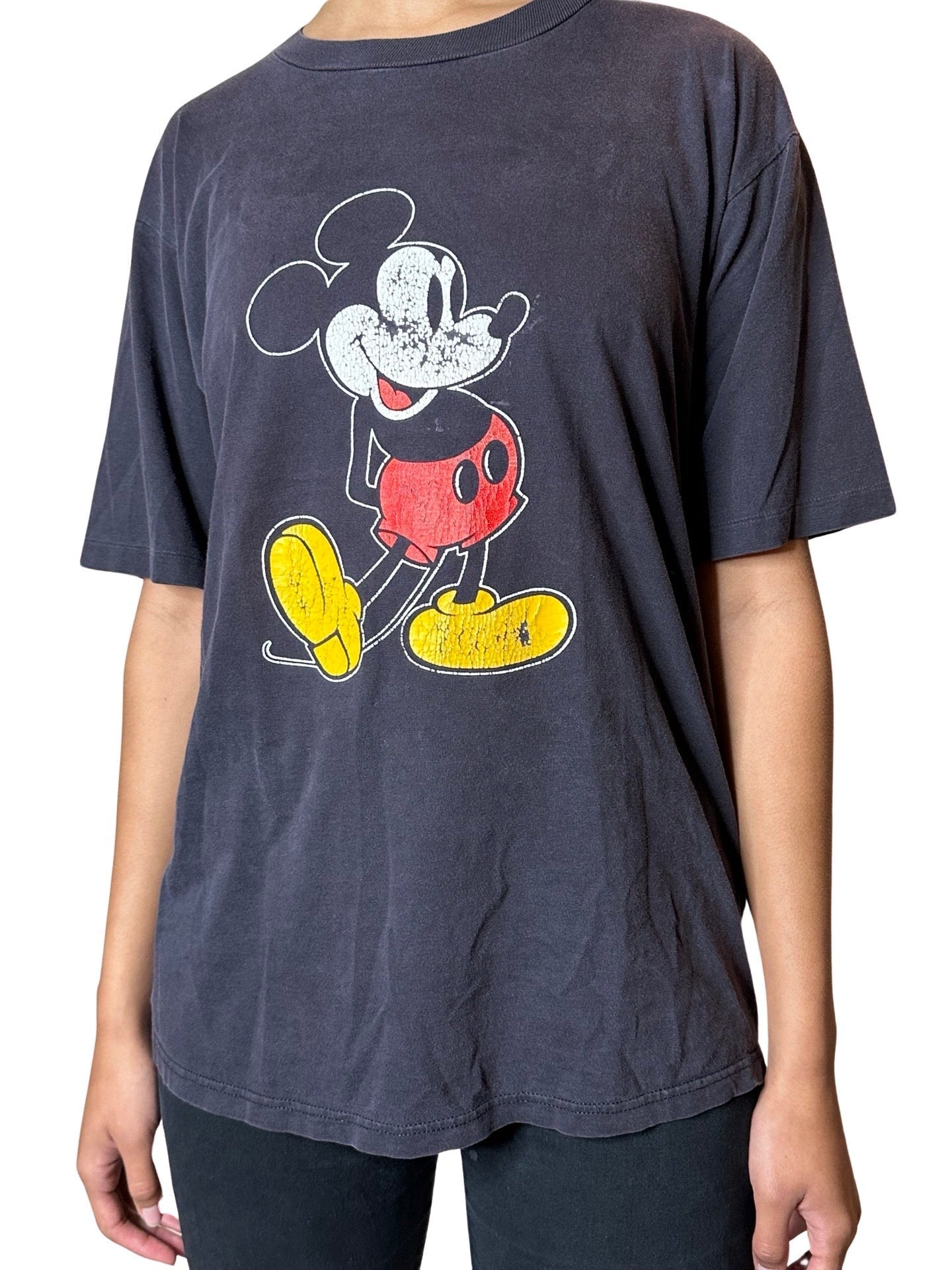Original Vintage 1980's Mickey Mouse Black T Shirt UK 8 - 12
