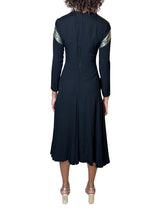 1970's Original Vintage Very Rare Ossie Clark Black & Metallic Green Dress UK 8 - 10