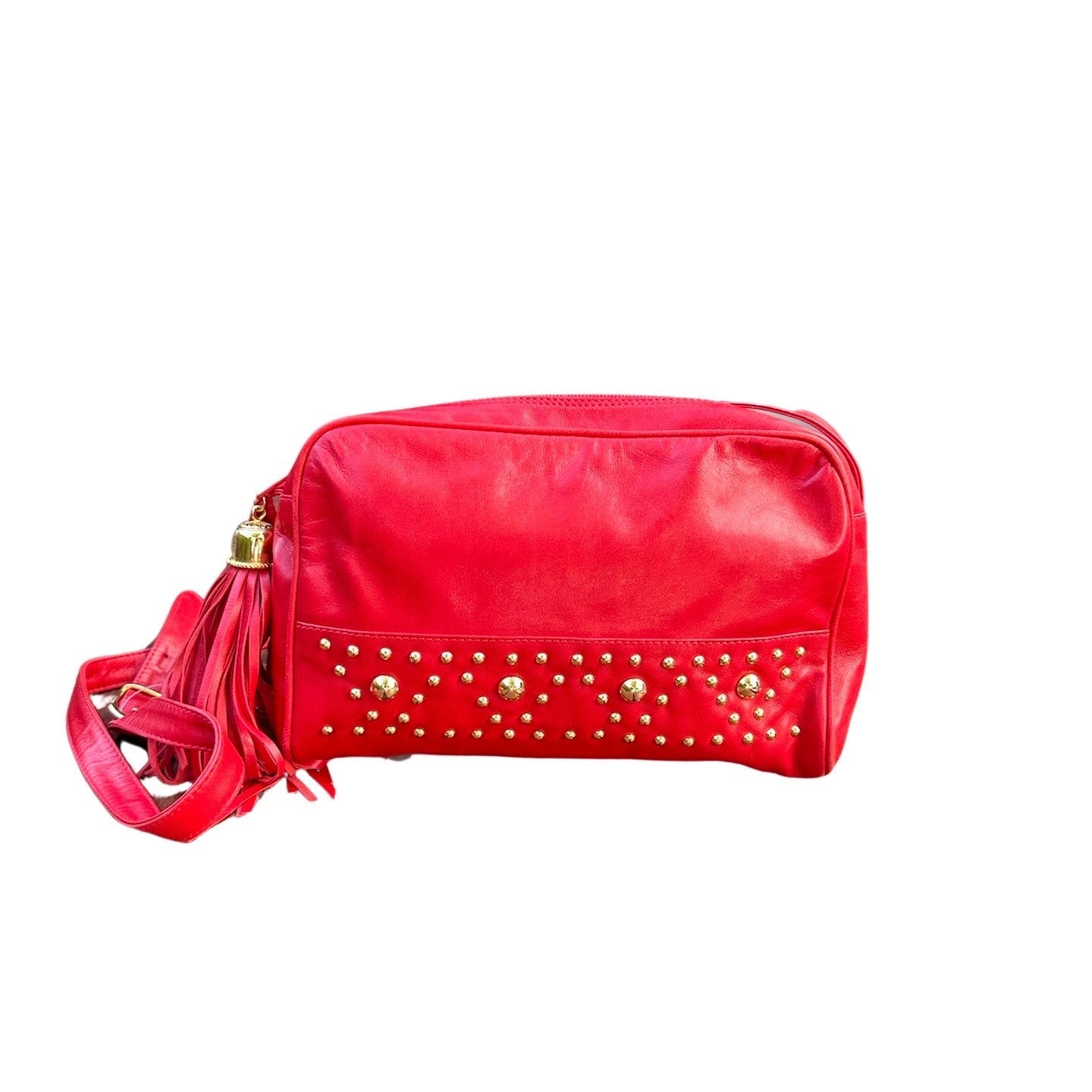 Original Preloved Saks Fifth Avenue - New York Soft Red Leather / Gold Studded Shoulder Bag