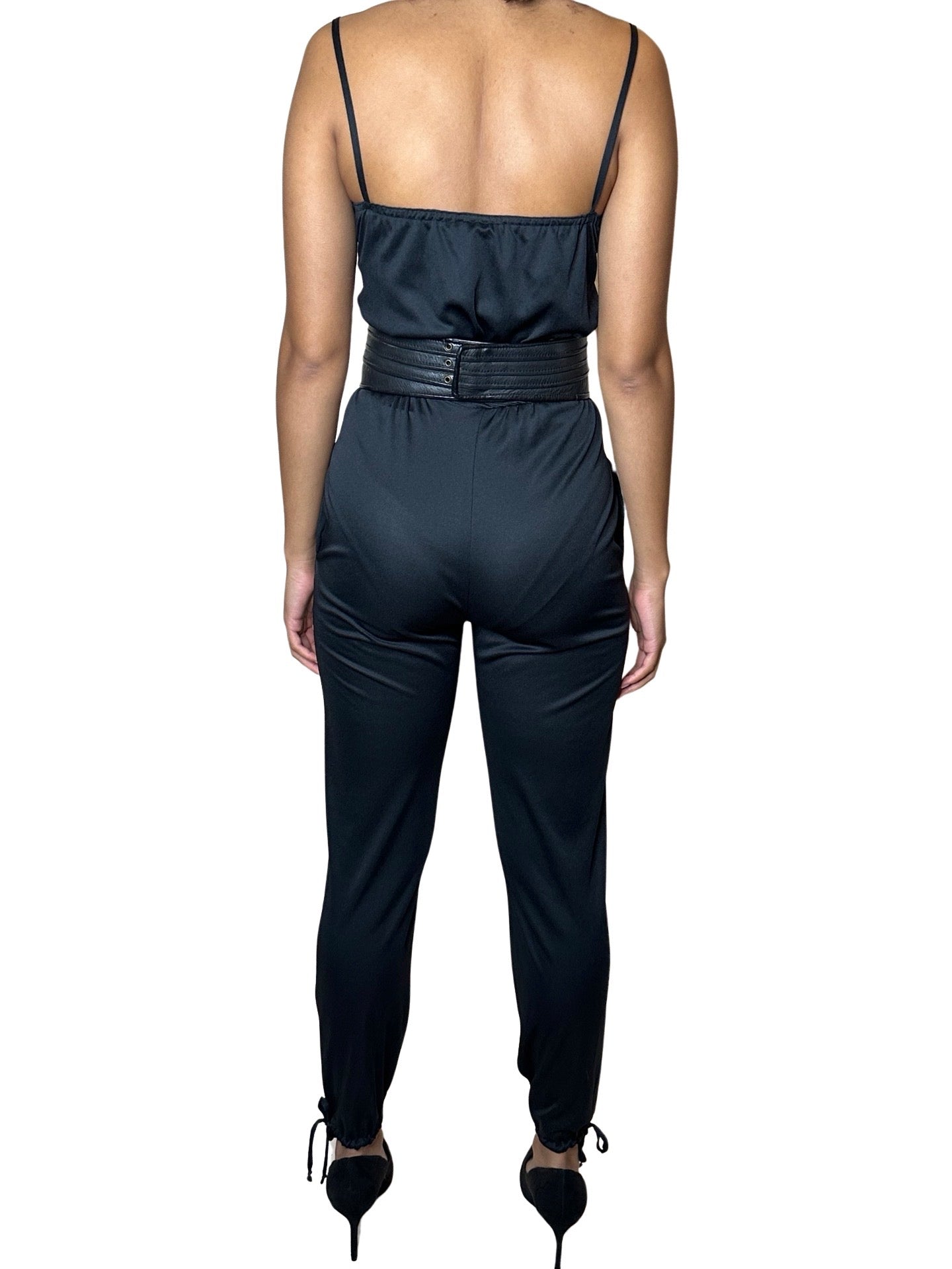 Original 1980's Vintage Black Beaded Detail Jumpsuit UK 8 - 10
