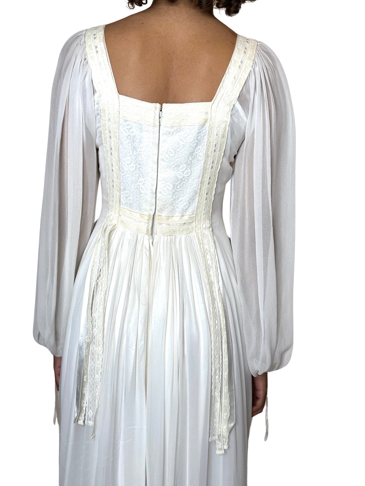 1970's Incredible Vintage White / Cream Silk Lace Wedding Dress UK 8 - 10