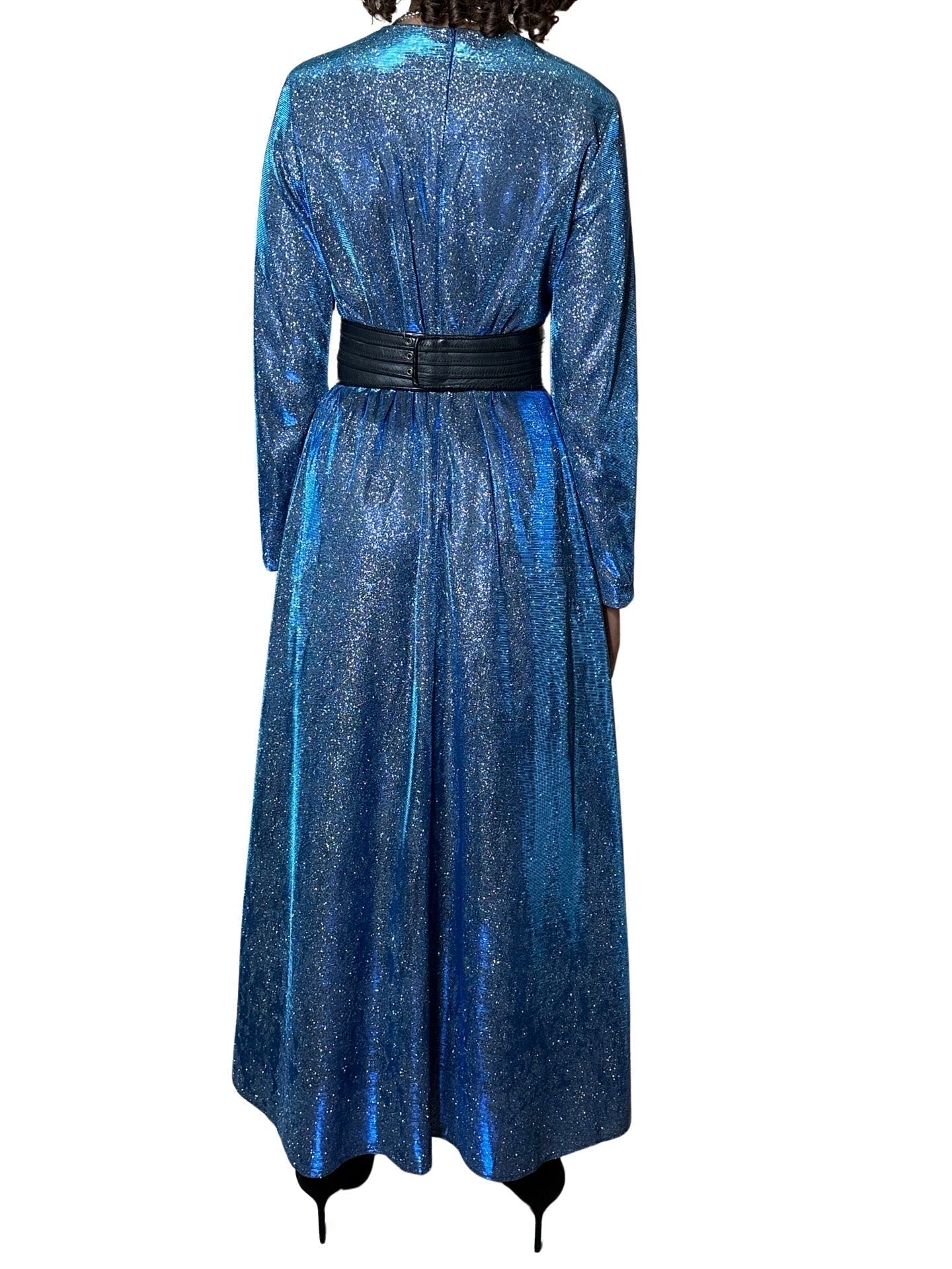 Incredible Original Vintage Blue Metallic Maxi Dress UK 10 - 14