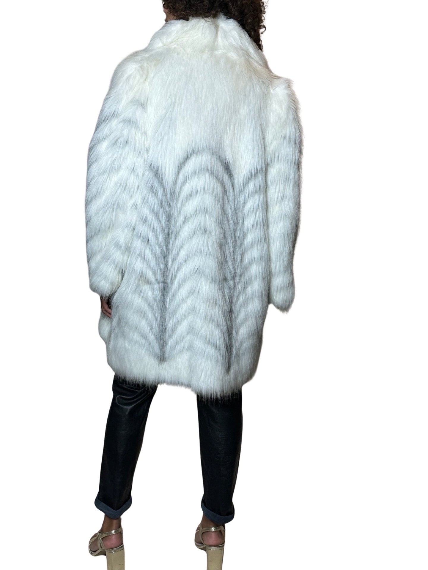 Original 1970's Vintage White Faux Fox Fur Coat UK 8 - 14