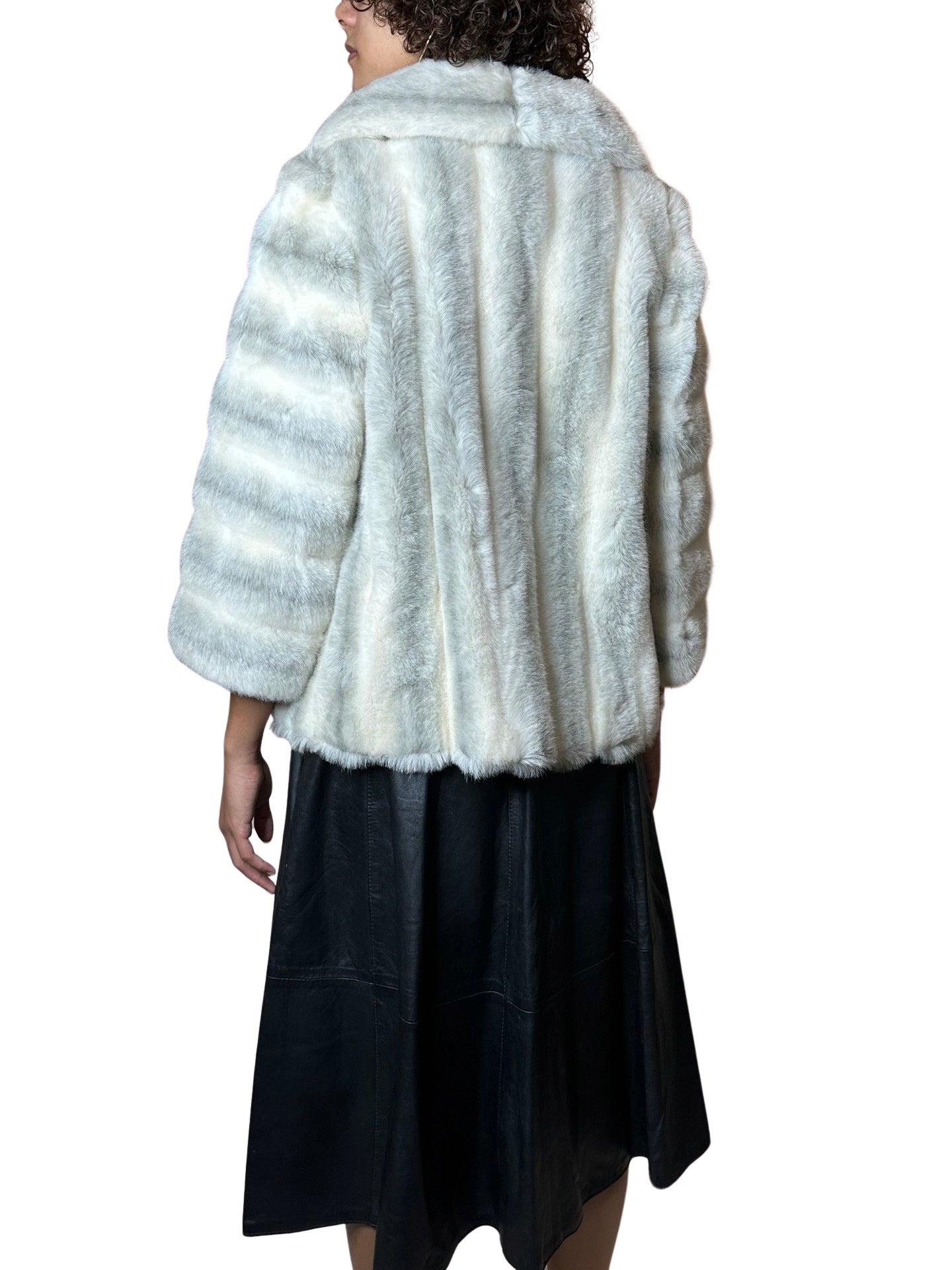 Original 1970's Vintage White & Grey Faux Fur Coat UK 8 - 12