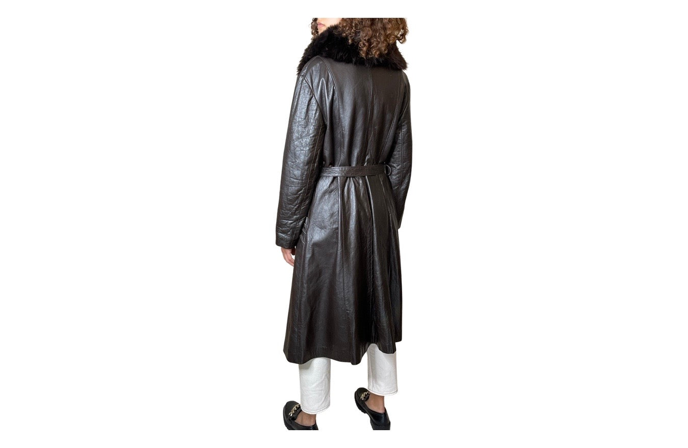 Lovely Original 1970's Vintage Brown Leather & Sheepskin Coat UK 12 - 16