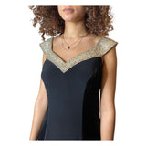 Vintage 1990's Black Crepe / Satin & Silver Beaded Dress UK 12