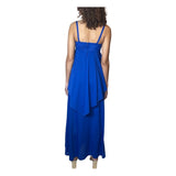 Original Beautiful 1970's Vintage Floral Trim Blue Strapped Dress UK 8 - 10