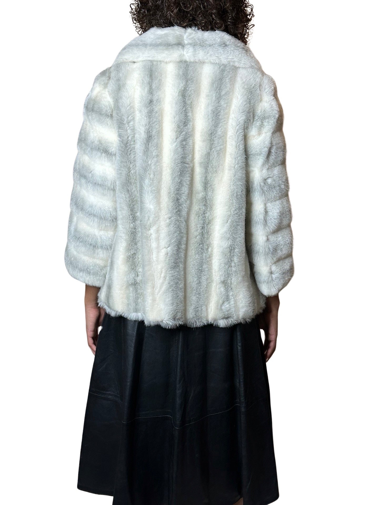 Original 1970's Vintage White & Grey Faux Fur Coat UK 8 - 12