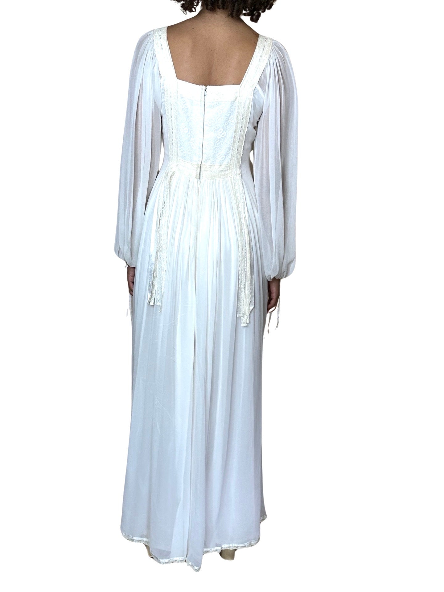1970's Incredible Vintage White / Cream Silk Lace Wedding Dress UK 8 - 10