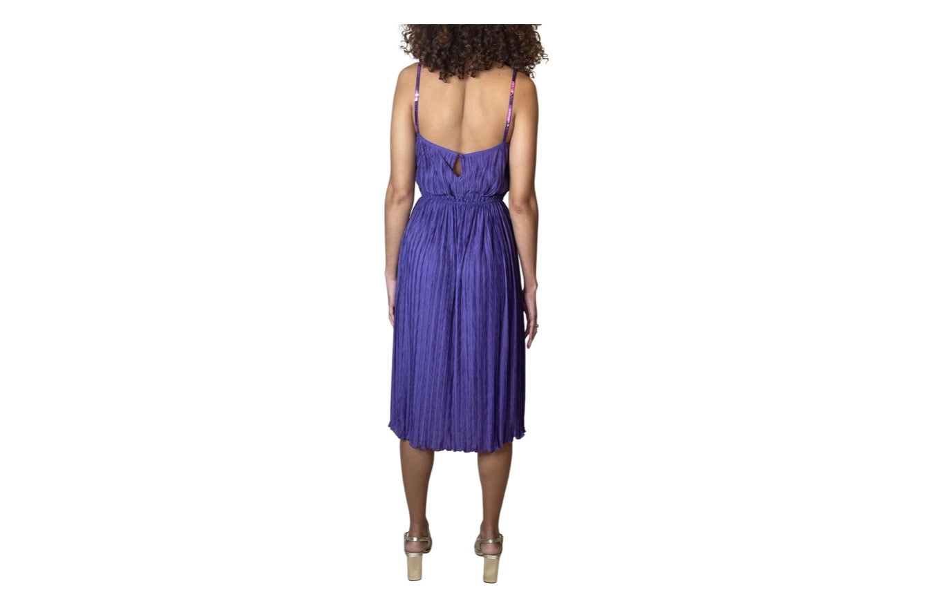 Original 1970's Vintage Purple Pleated Disco Dress UK 6 - 8