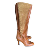 Original Vintage 1970's Brown Tan & Suede Knee High Boots UK 5