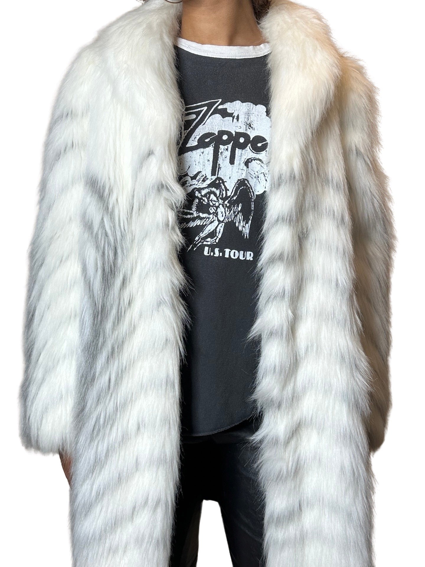 Original 1970's Vintage White Faux Fox Fur Coat UK 8 - 14