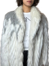 Gorgeous Original Vintage 1970's White / Grey Faux Fur Coat UK 8 - 14