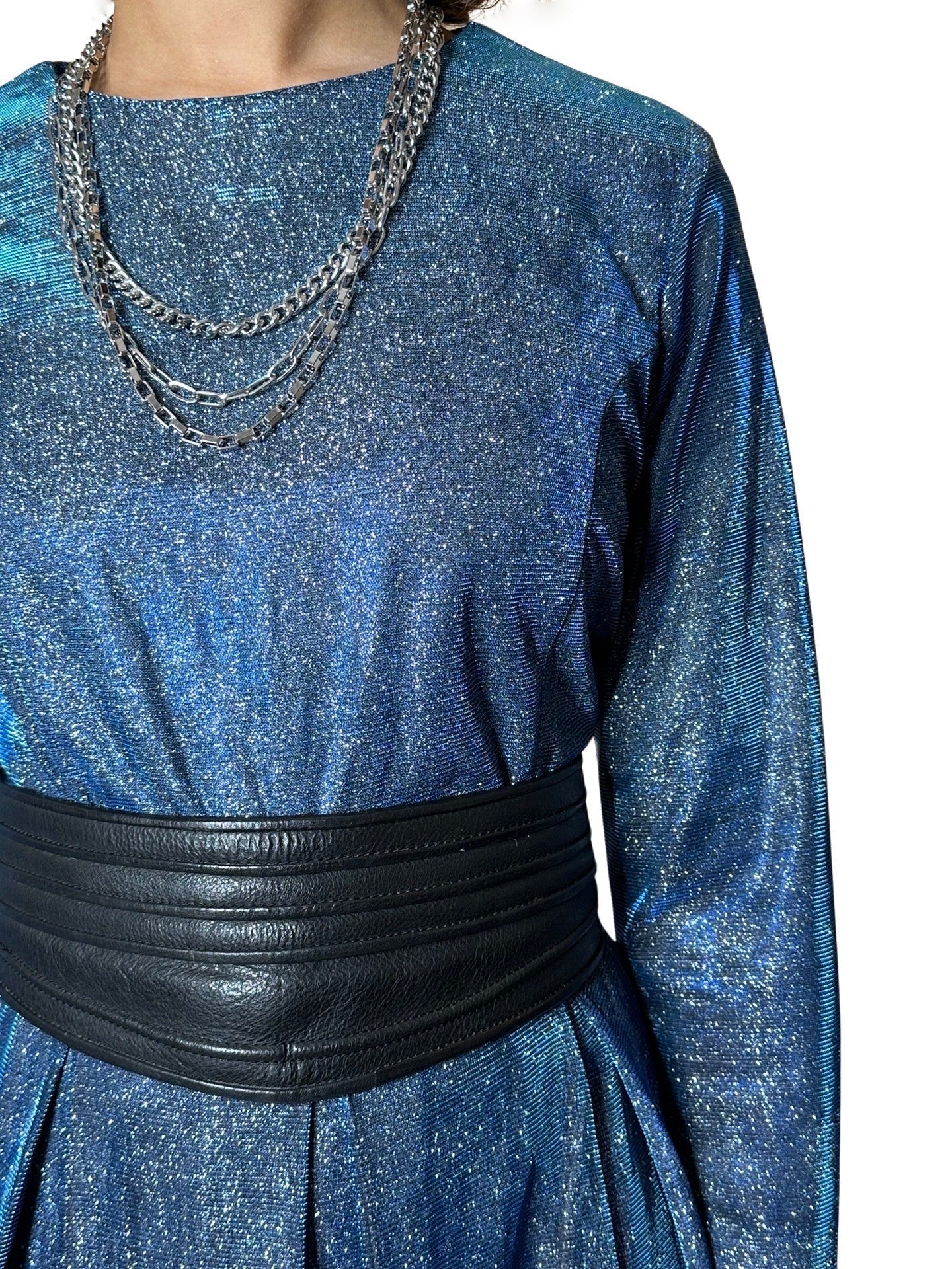 Incredible Original Vintage Blue Metallic Maxi Dress UK 10 - 14