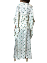 1970's Vintage Cream Printed Angel Sleeve Wedding Dress UK 8 - 14