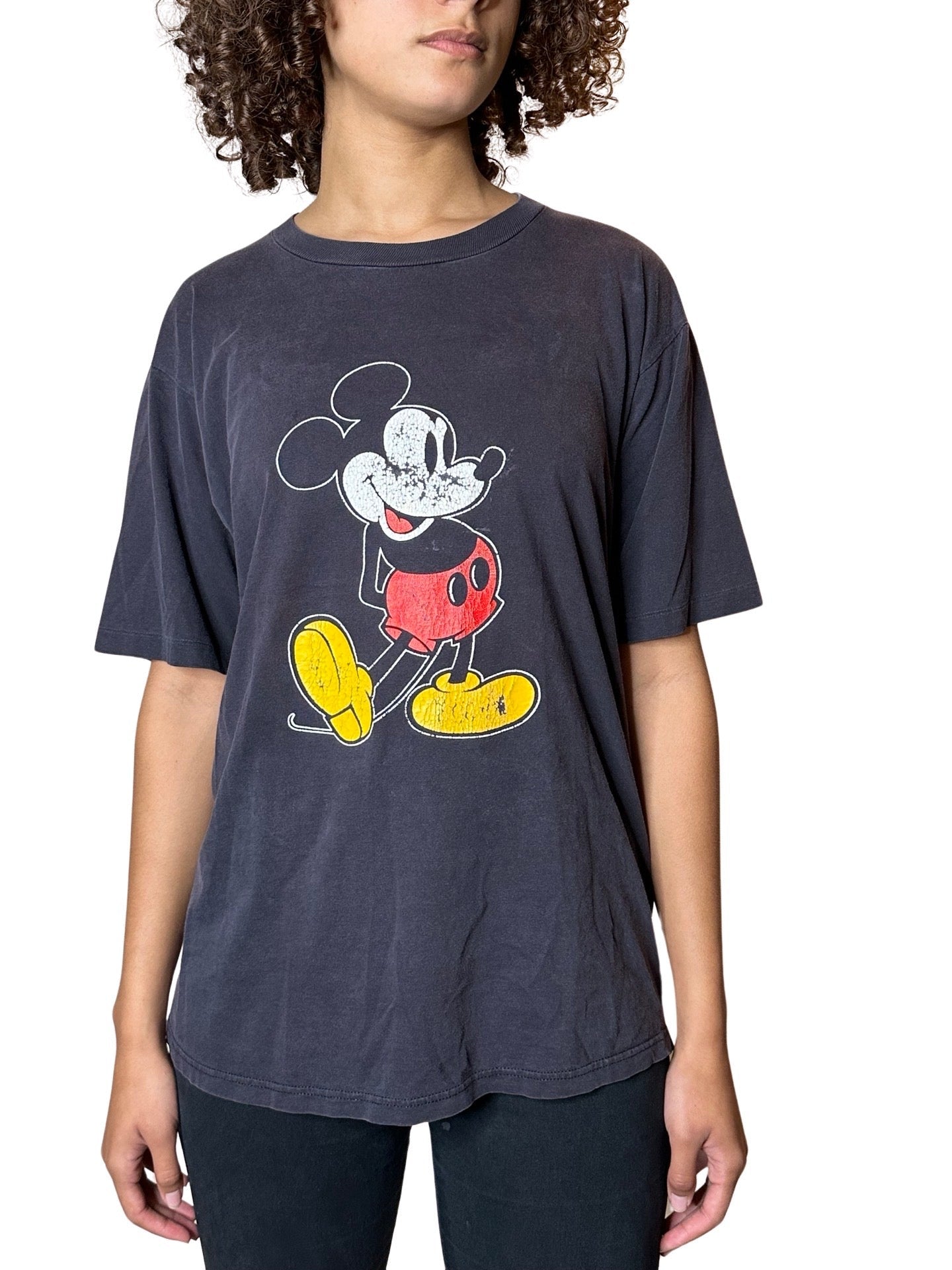 Original Vintage 1980's Mickey Mouse Black T Shirt UK 8 - 12