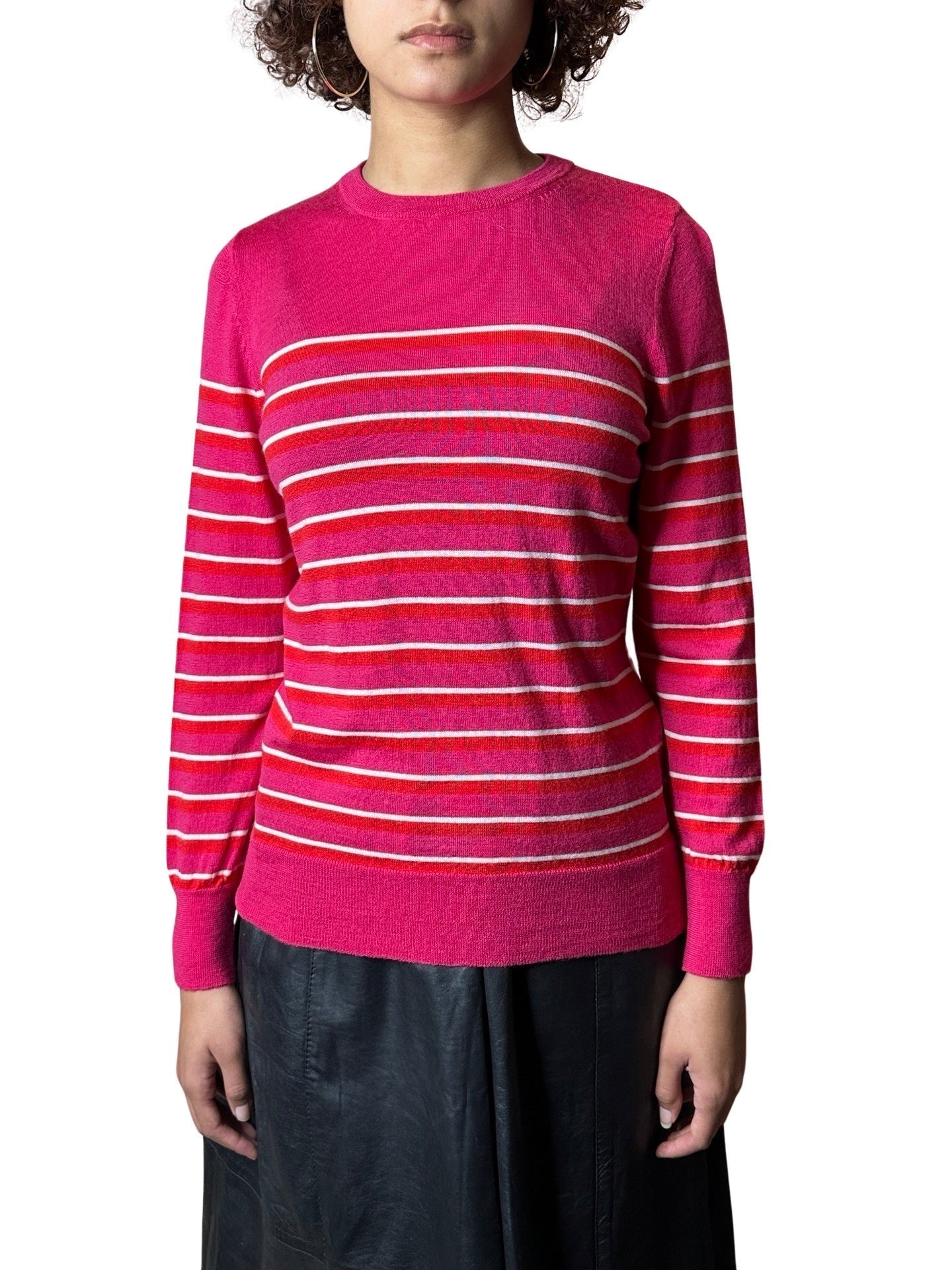 Original Vintage 1990's Merino Wool Striped Pink Jumper UK 8 - 12
