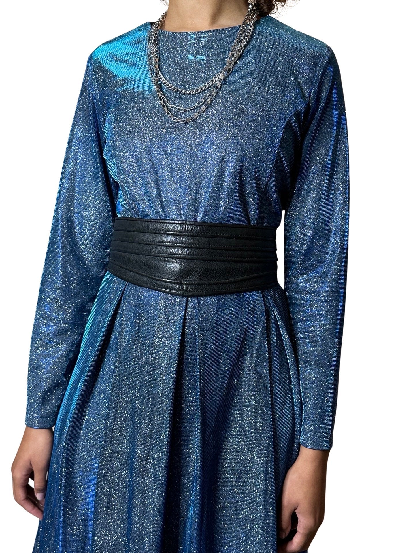 Incredible Original Vintage Blue Metallic Maxi Dress UK 10 - 14
