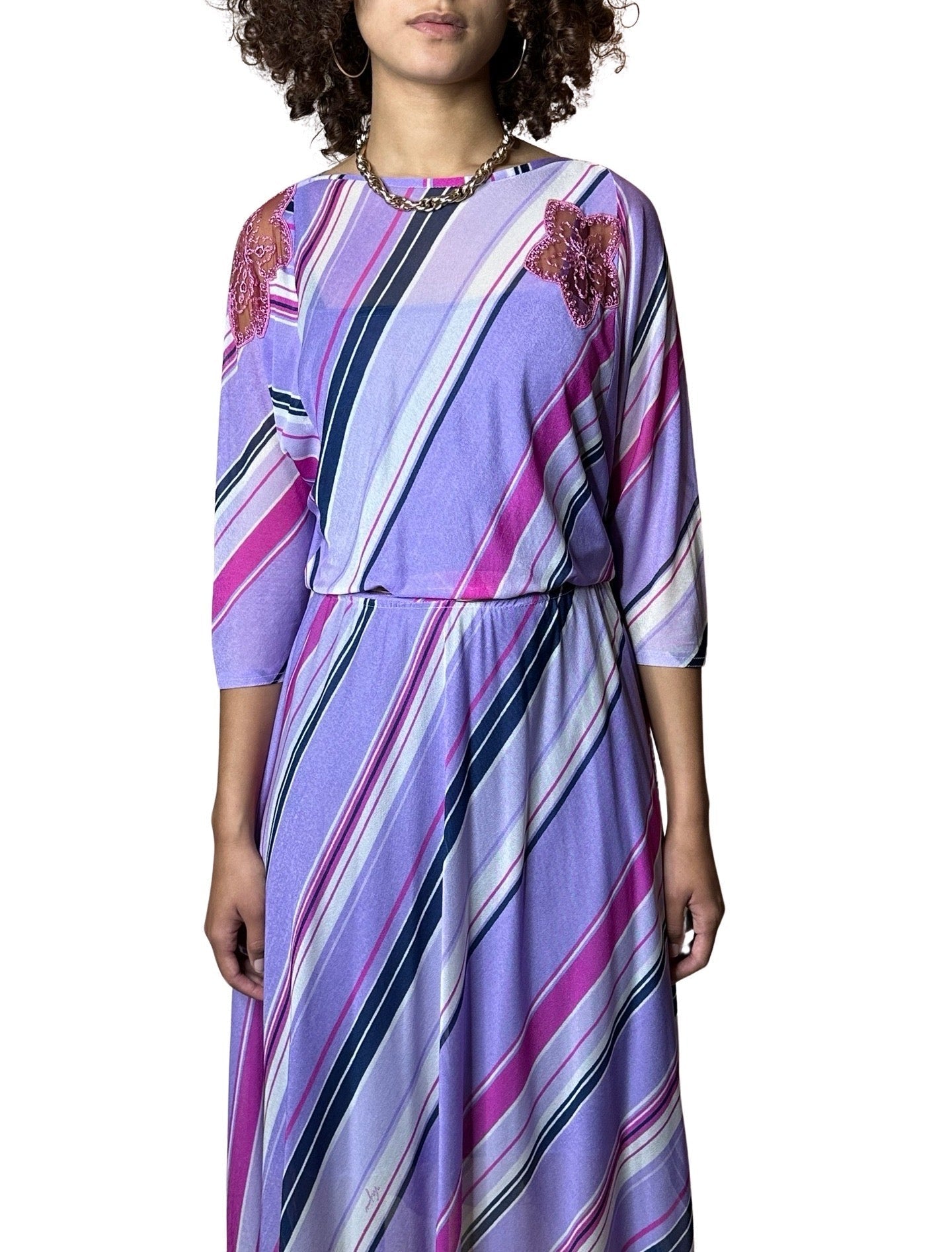 Original 1970's Vintage Virginie Paris Purple Slinky Dress UK 8 - 12