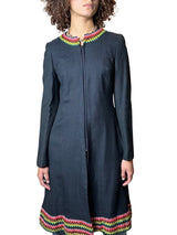 Original Vintage 1970's Black Boho / Hippie Wool Coat UK 8 - 12
