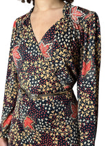 Gorgeous Virginie Autumnal Leaf Print 1970's Vintage Dress UK 8 - 12