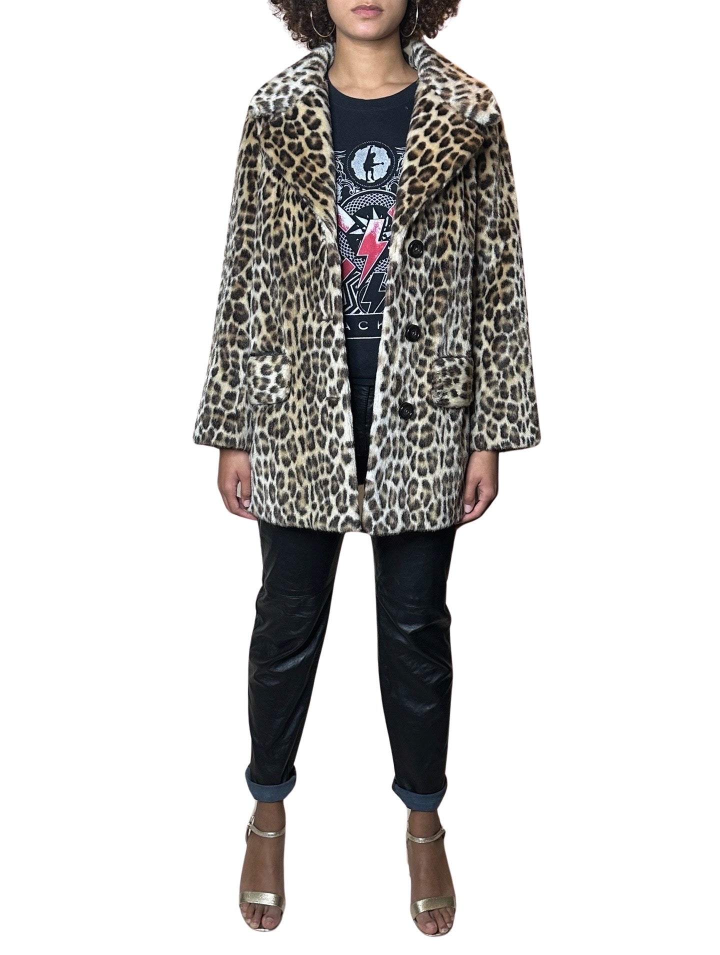 Original 1970's Vintage Leopard / Animal Print Faux Fur Coat UK 8 - 14