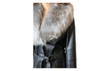 Original 1970's Vintage Black Leather & Sheepskin Coat UK 12 - 16