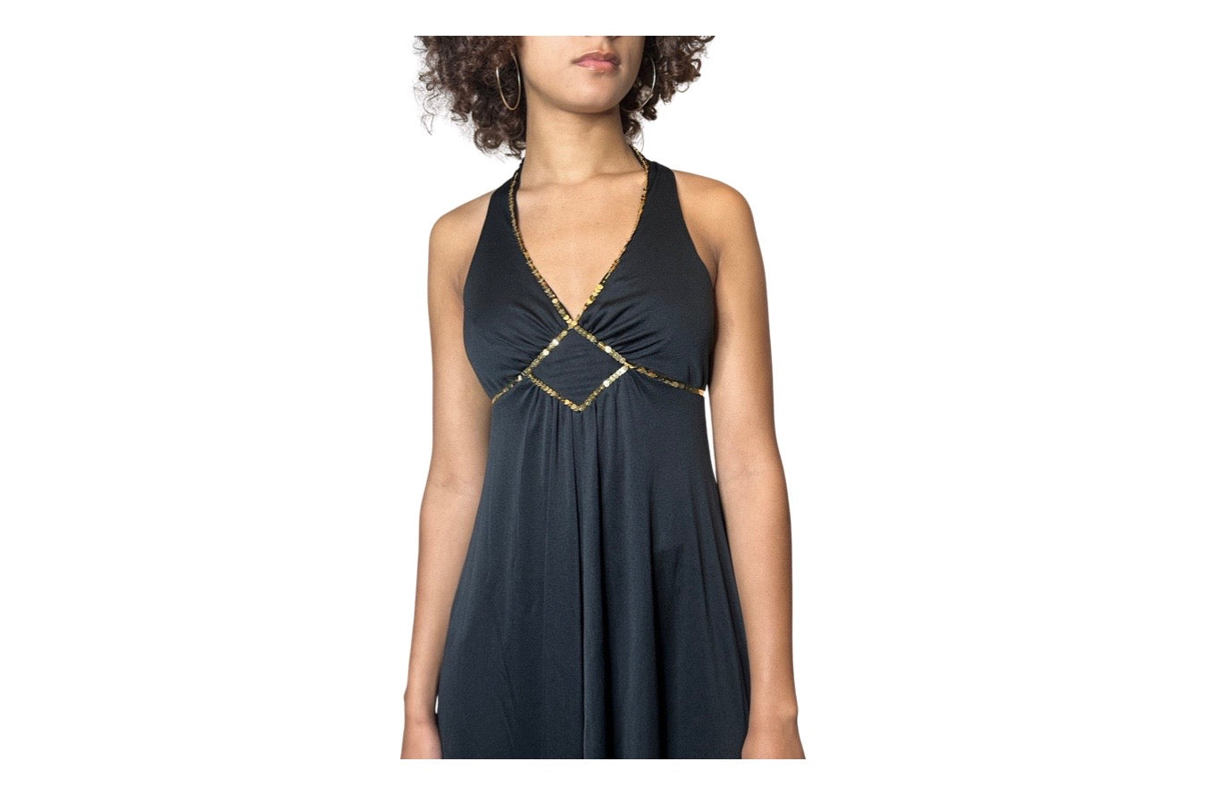 Original 1970's Vintage Black & Gold Sequin Dress by Mr Darren UK 8 - 12