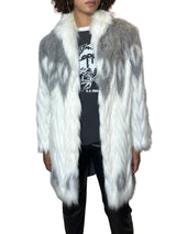 Original 1970's Vintage White / Grey Fox Faux Fur Coat UK 8 - 16