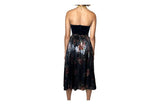 Original 1970's Vintage Black Velvet & Bronze Floral Print Dress by Radley UK 8 - 12