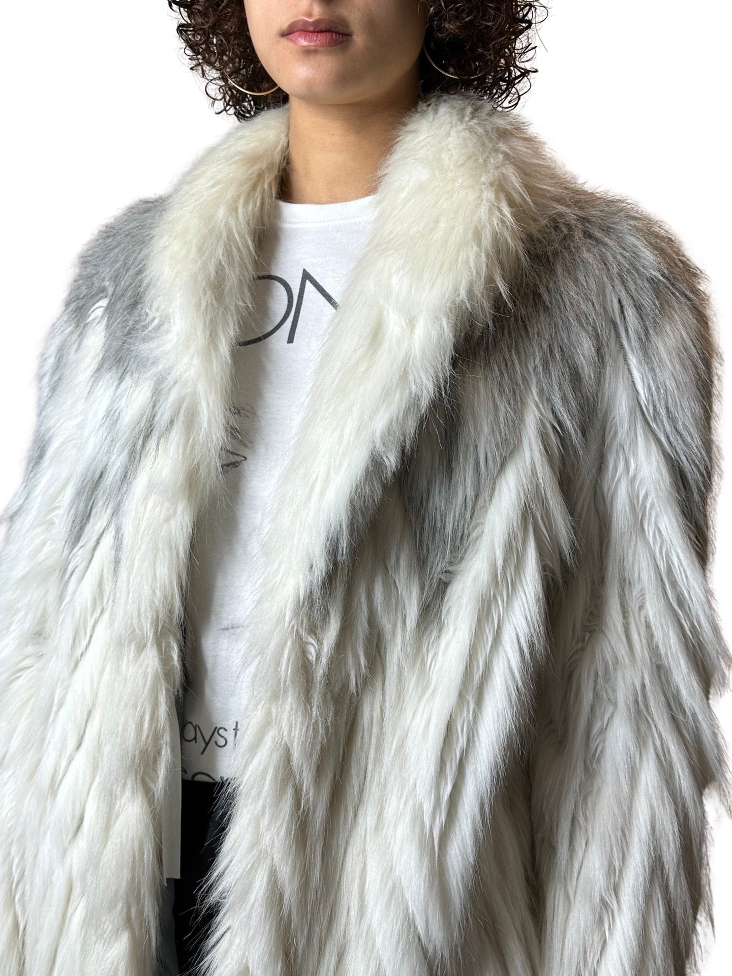 Gorgeous Original Vintage 1970's White / Grey Faux Fur Coat UK 8 - 14