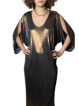Incredible Vintage Halston Gold / Bronze Kaftan Dress Uk 8 - 14