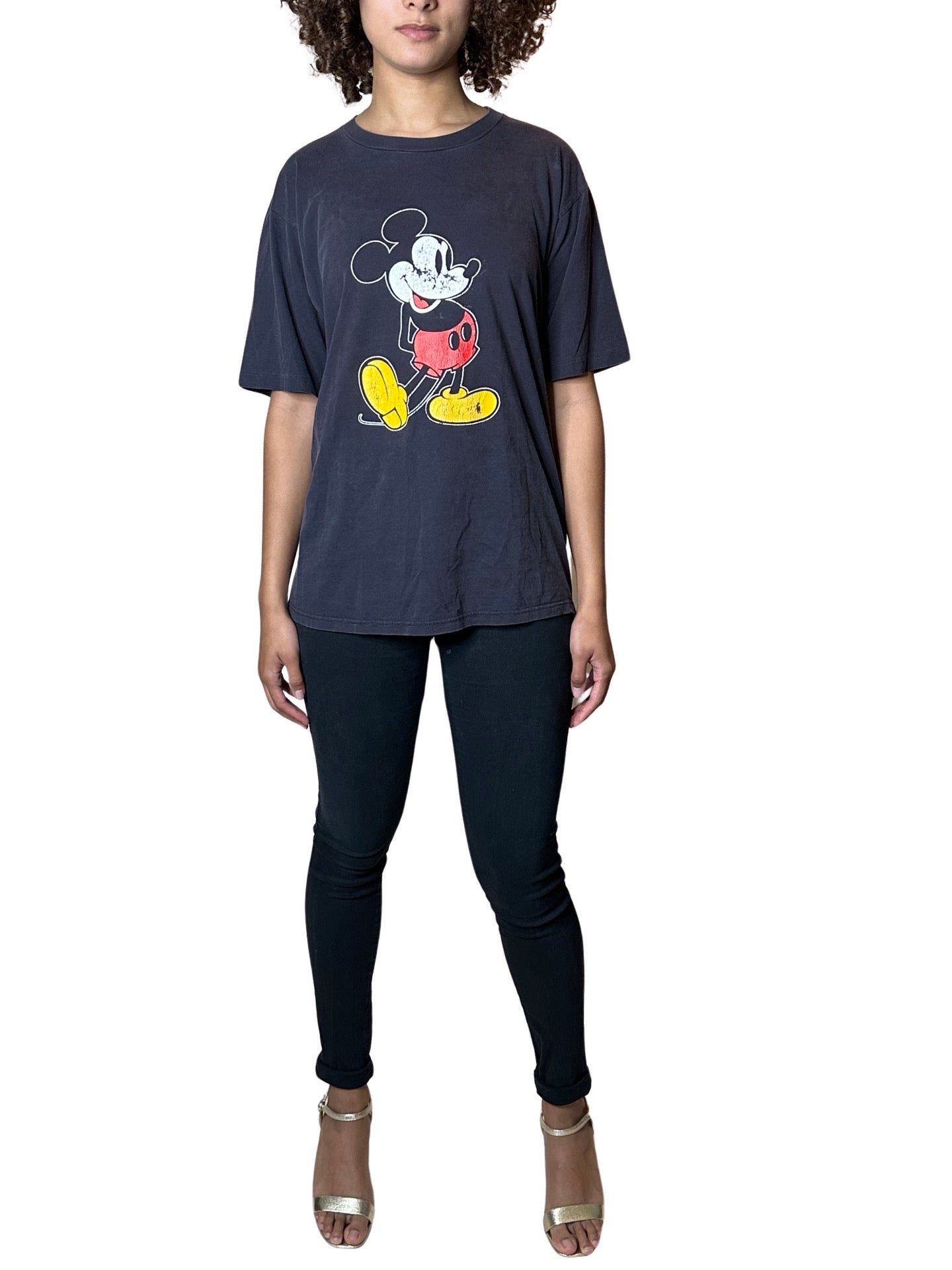 Original Vintage 1980's Mickey Mouse Black T Shirt UK 8 - 12