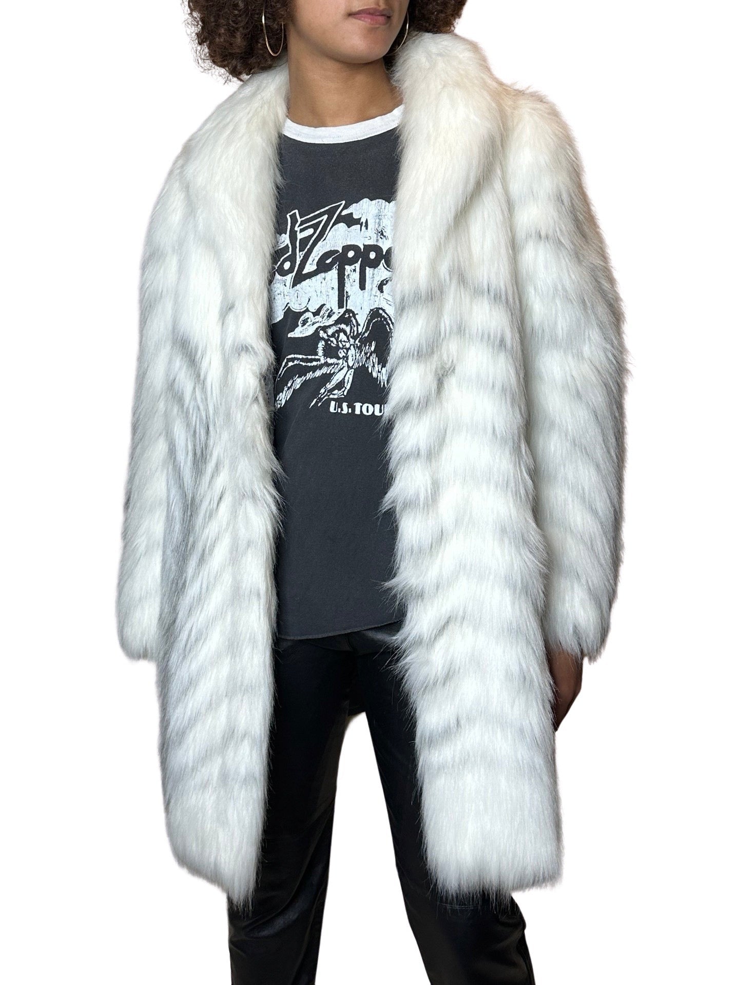 Original 1970's Vintage White Faux Fox Fur Coat UK 8 - 14