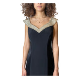 Vintage 1990's Black Crepe / Satin & Silver Beaded Dress UK 12