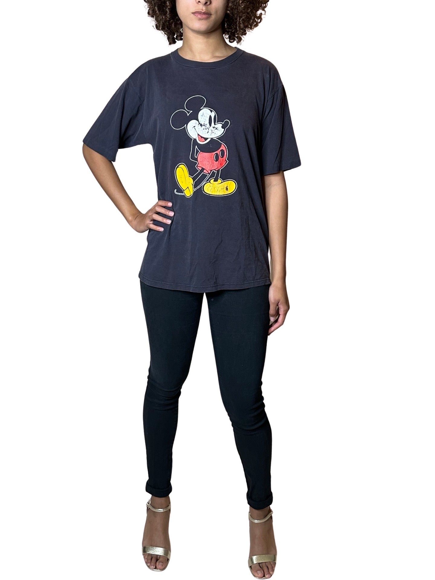 Original Vintage 1980's Mickey Mouse Black T Shirt UK 8 - 12
