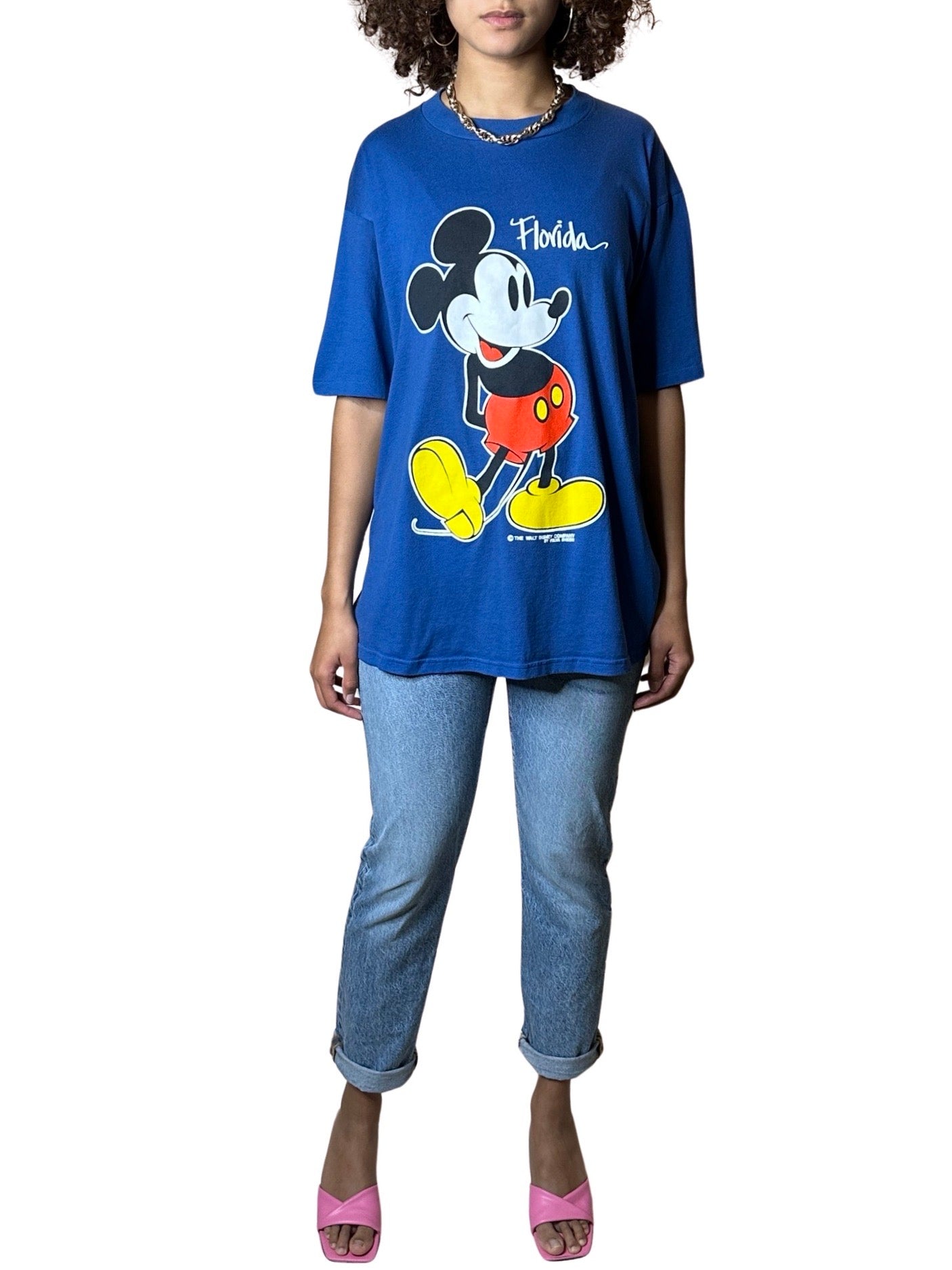 Original 1980's Vintage Disney Mickey Mouse Blue T Shirt UK 8 - 14