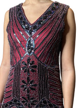 Original Vintage 1980's Black / Red Sequinned Dress UK 8 - 10