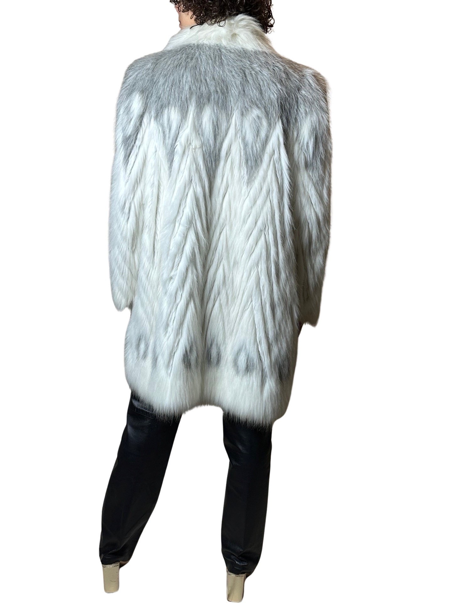 Gorgeous Original Vintage 1970's White / Grey Faux Fur Coat UK 8 - 14