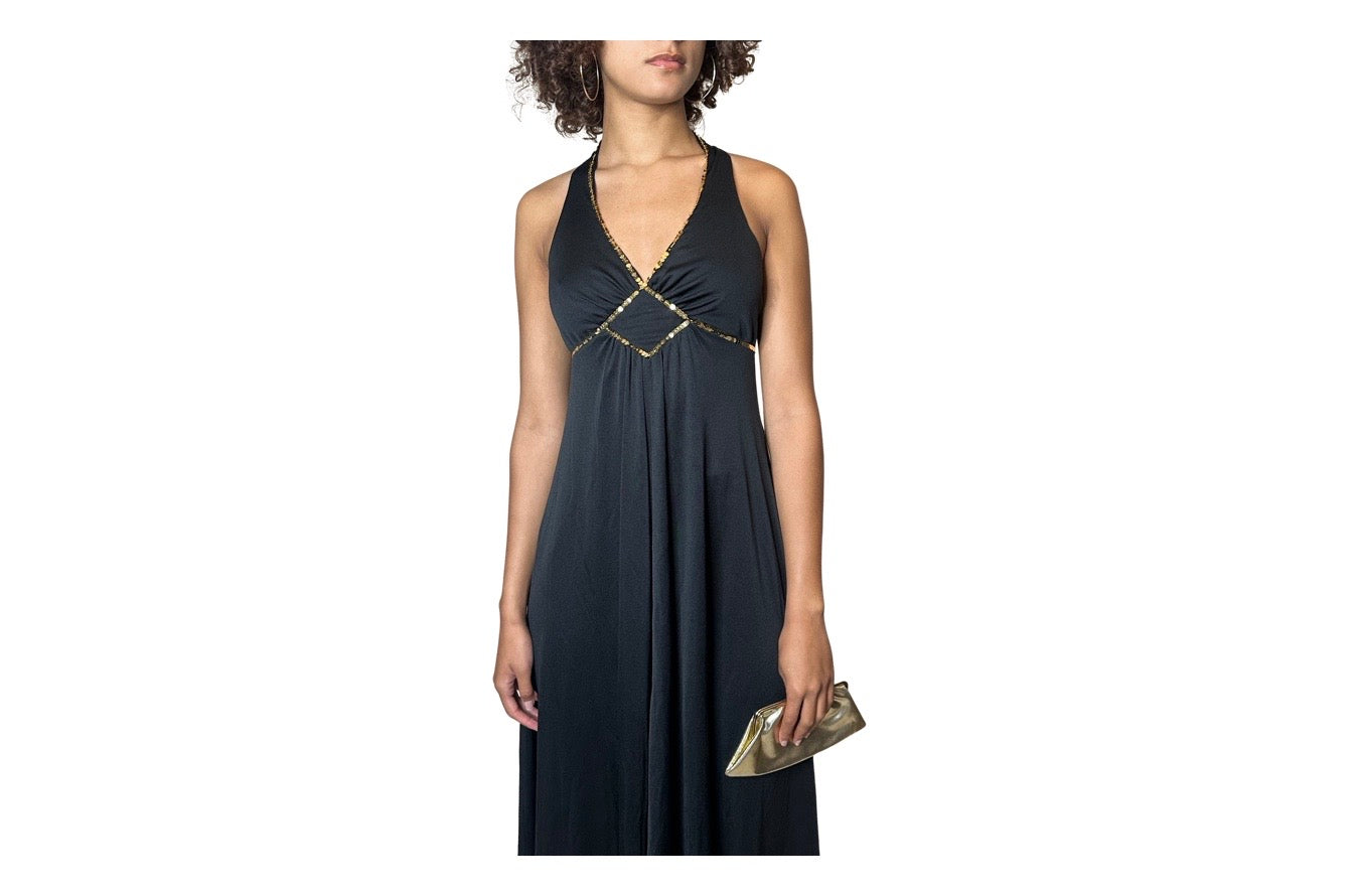 Original 1970's Vintage Black & Gold Sequin Dress by Mr Darren UK 8 - 12