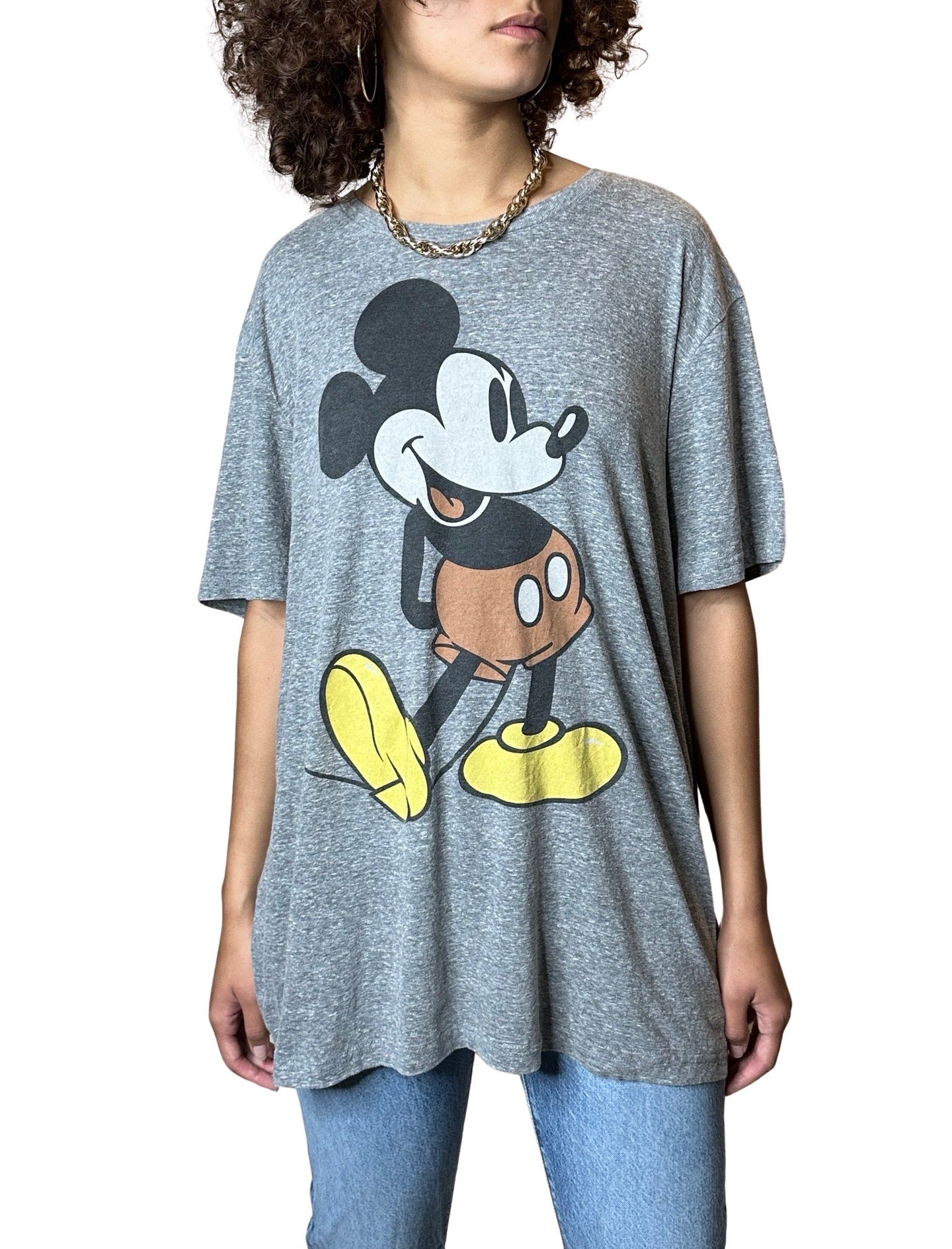 Original 1990's Vintage Disney Mickey Mouse Grey T Shirt UK 8 - 14
