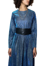 Incredible Original Vintage Blue Metallic Maxi Dress UK 10 - 14
