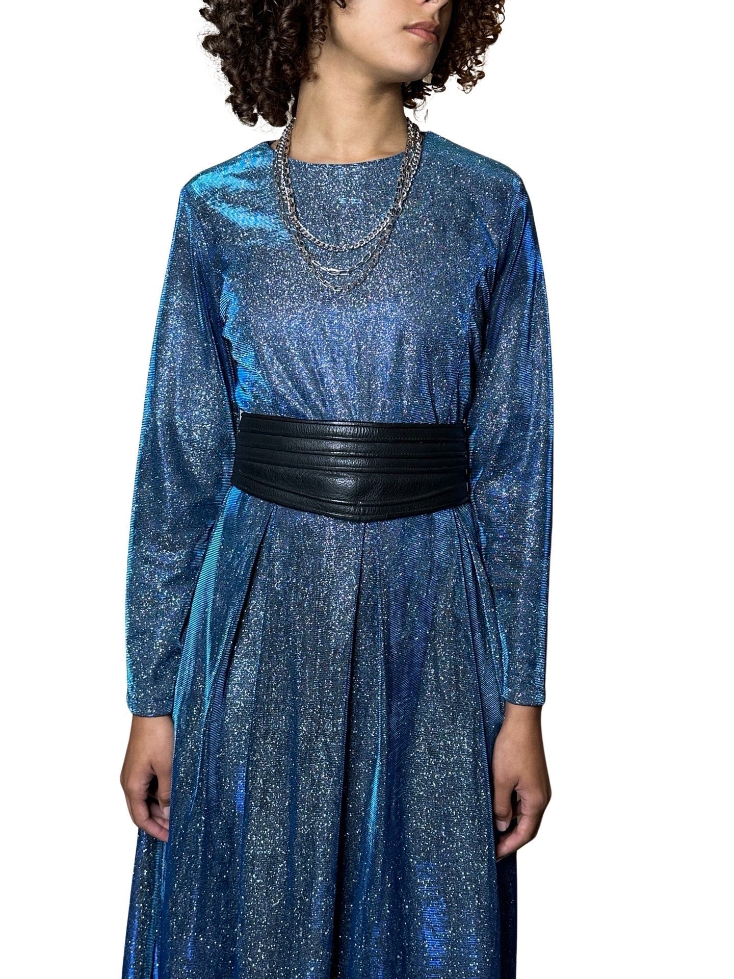 Incredible Original Vintage Blue Metallic Maxi Dress UK 10 - 14