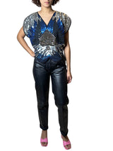 Original 1970's Vintage Black / Silver / Blue Sequinned Top UK 8 - 12