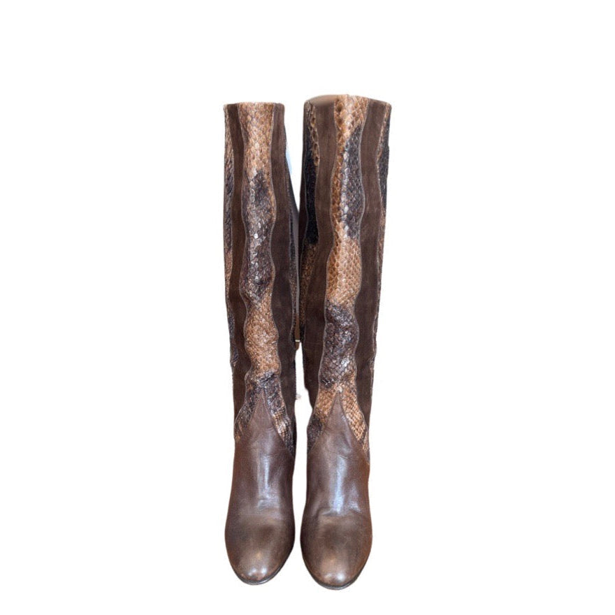 Incredible Vintage 1990's Leather, Suede & Snakeskin Brown Boots UK 4.5
