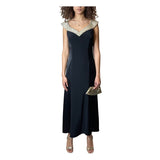 Vintage 1990's Black Crepe / Satin & Silver Beaded Dress UK 12