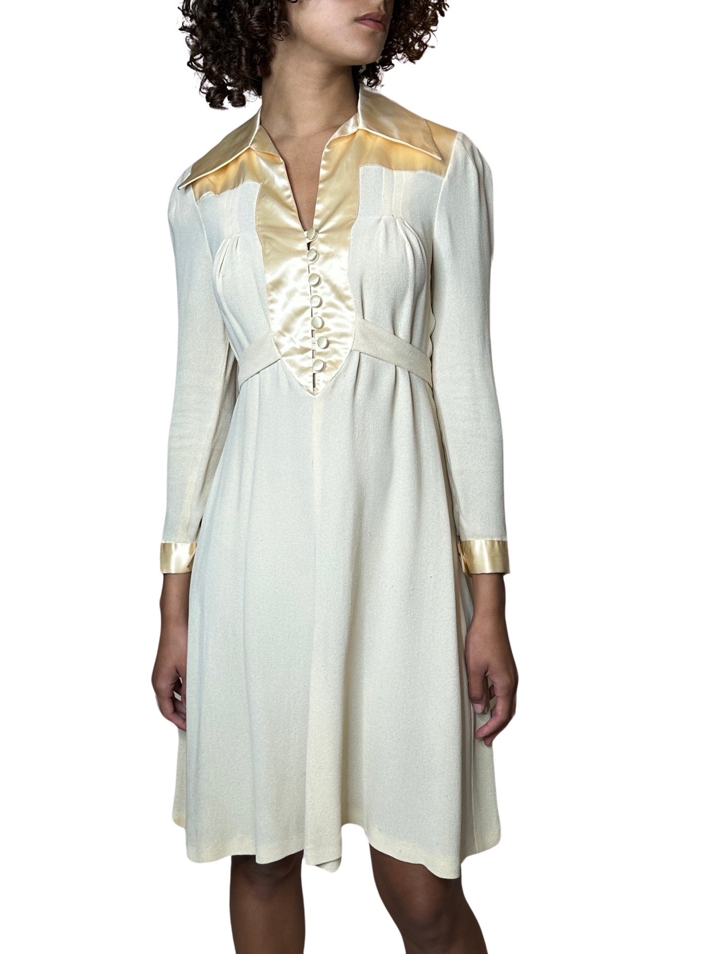 1970'S Gorgeous Vintage Cream Moss Crepe Wedding Dress Uk 8 - 12