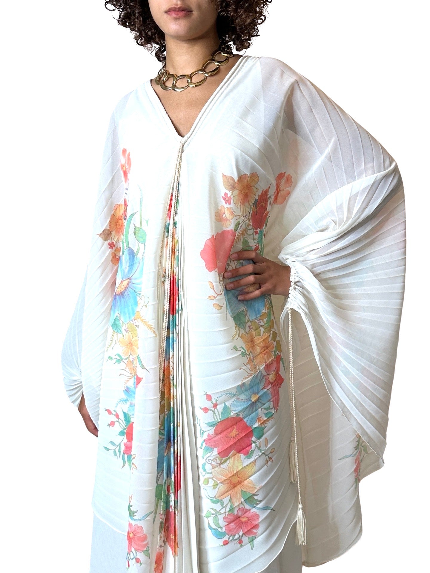 1970's Sensational Vintage Cream Floral Pleated Wedding Dress UK 8 - 14